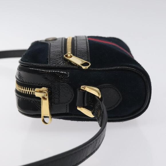 GUCCI Ofdea Sherry Line Shoulder Bag Suede Navy Gold - Picture 5 of 16